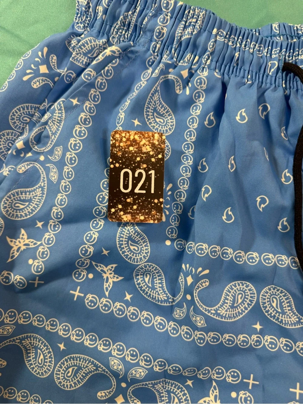 Blue Bandana-Print Boys Swim Board Boho Western Shorts